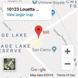 A map showing the location of Lovett Dental Vintage Park